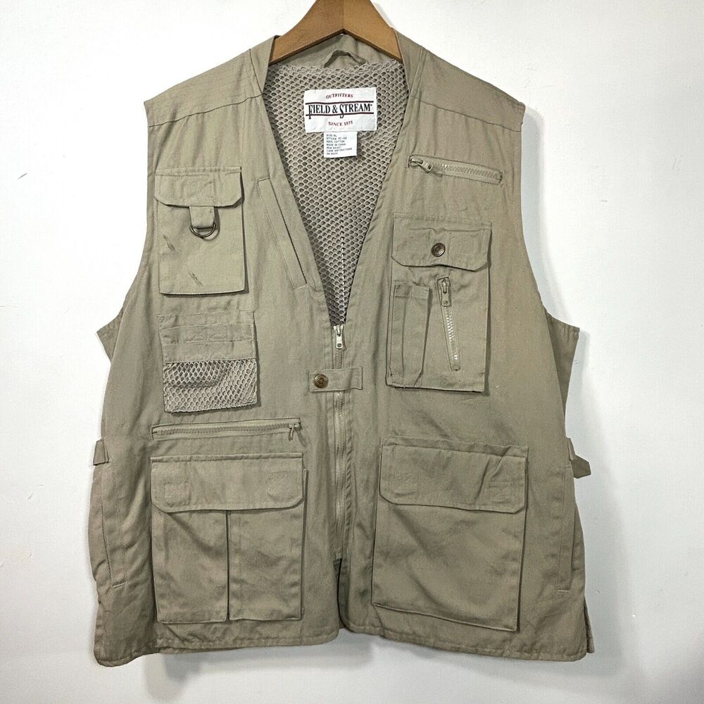 MENS XL Safari VEST VENTED Field & Stream Travel Fly Fishing Hiking ZIP Pockets